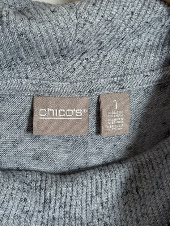 Chico’s Grey Heathered Cowl Neck Crossover Hem Long Sleeve Sweater Size 1 - Picture 7 of 12